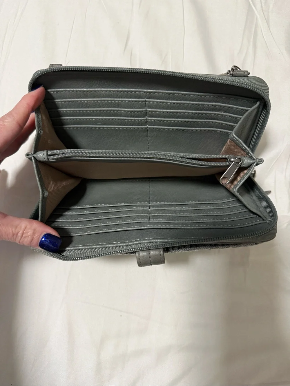The Sak Gray Leather Whipstitch Snap Wallet